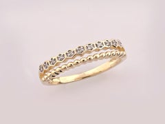 14K Yellow Gold Round Cut Diamond Hexagon and Beaded Double Ring