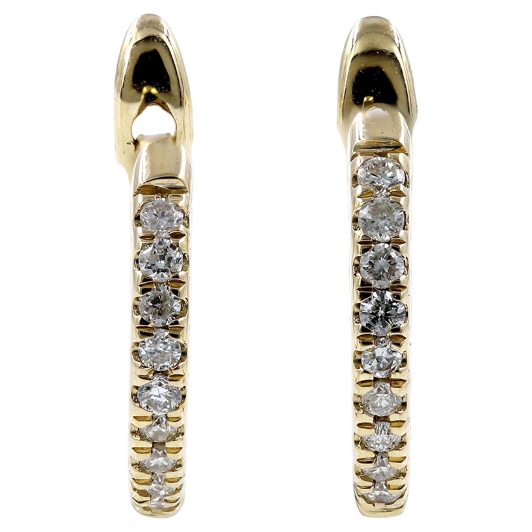 14KT Yellow Gold Round Cut Diamond Huggie Hoop Earrings