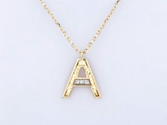 14K Yellow Gold Round Cut Diamond Initial "A" Pendant Necklace
