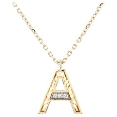 14K Yellow Gold Round Cut Diamond Initial "A" Pendant Necklace