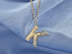 14K Yellow Gold Round Cut Diamond Initial "K" Pendant Necklace