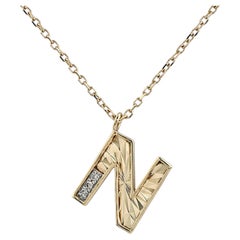 14K Yellow Gold Round Cut Diamond Initial "N" Pendant Necklace