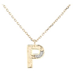 14K Yellow Gold Round Cut Diamond Initial "P" Pendant Necklace