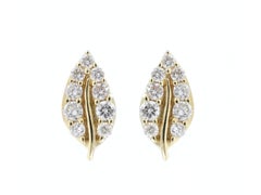14KT Yellow Gold Round Cut Diamond Leaf Stud Earrings