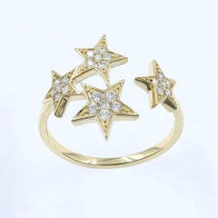 14K Yellow Gold Round Cut Diamond Multi-Star Bypass Ring