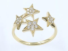 14K Yellow Gold Round Cut Diamond Multi-Star Bypass Ring