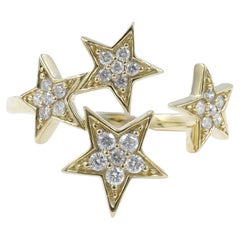 14K Yellow Gold Round Cut Diamond Multi-Star Bypass Ring