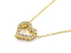 14K Yellow Gold Round Cut Diamond Open Heart Pendant