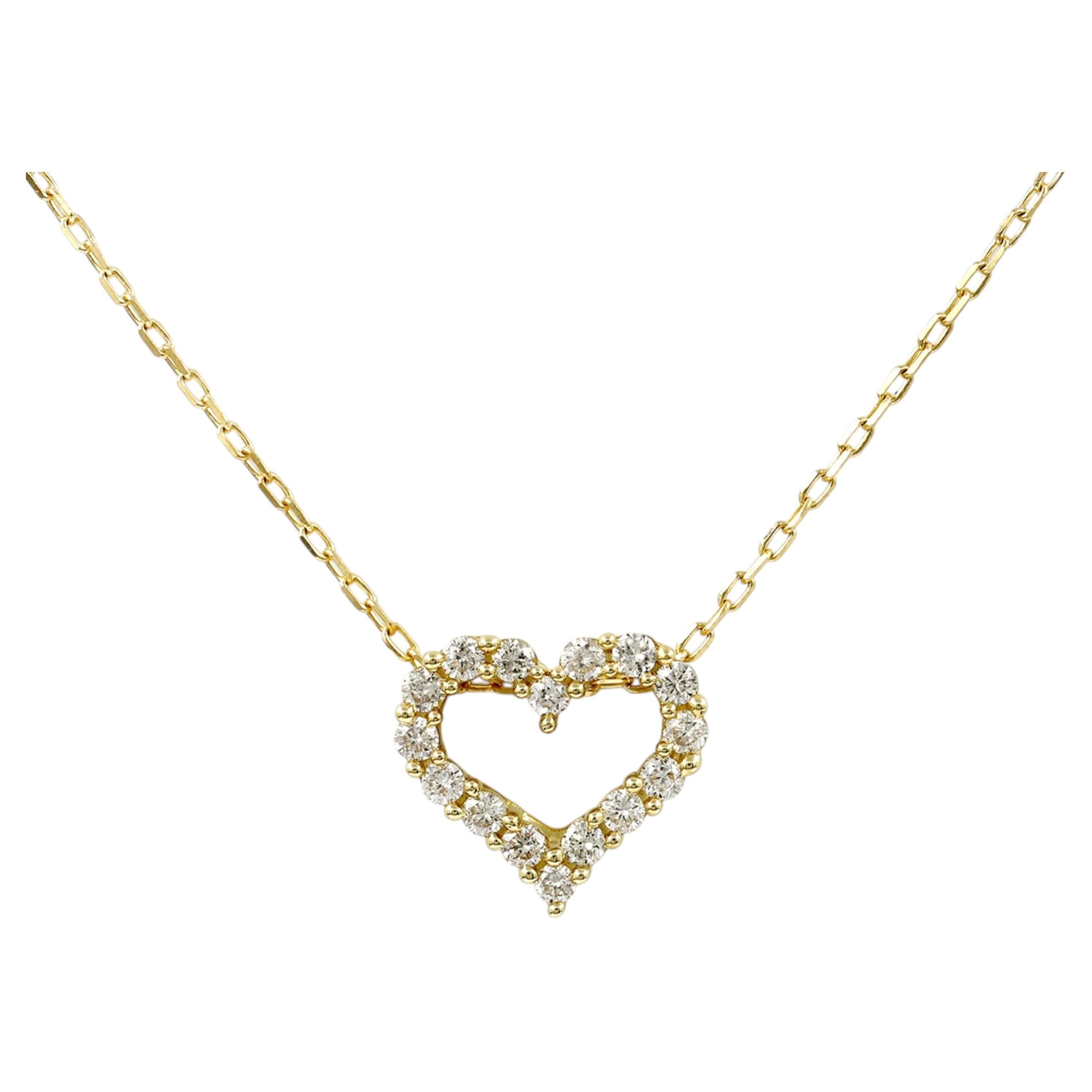 Colgante Corazón Abierto Diamante Corte Redondo Oro Amarillo 14K