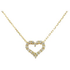 14K Yellow Gold Round Cut Diamond Open Heart Pendant