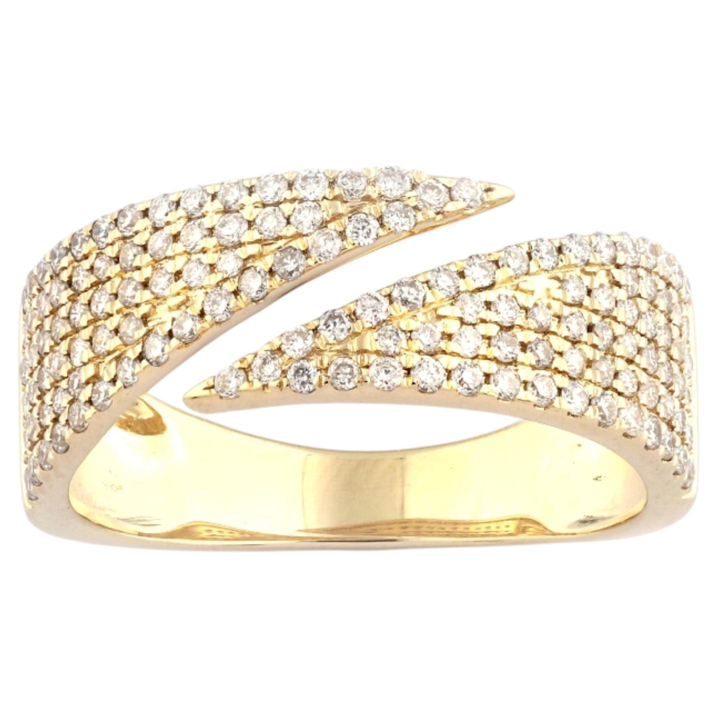 14K Yellow Gold Round Cut Diamond Pave Bypass Wrap Ring