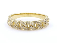 14K Yellow Gold Round Cut Diamond Pave Curb Link Ring