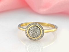 14K Yellow Gold Round Cut Diamond Pave Disc Halo Ring