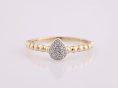 14K Yellow Gold Round Cut Diamond Pear-Shaped Cluster Beaded Ring