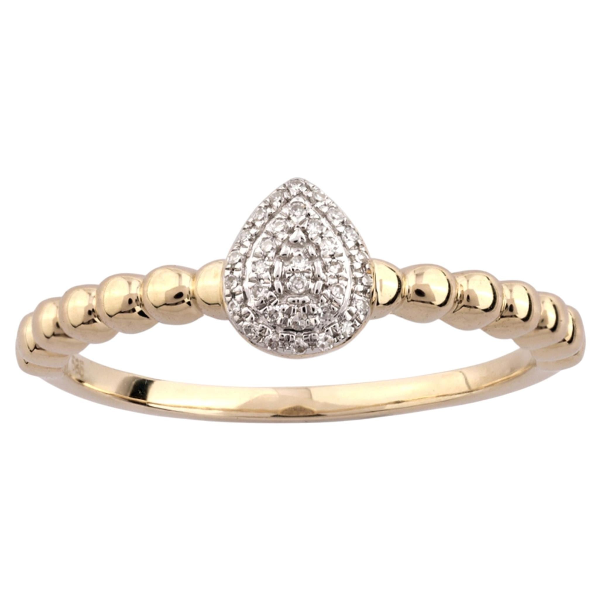 14K Yellow Gold Round Cut Diamond Pear-Shaped Cluster Beaded Ring For Sale