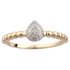 14K Yellow Gold Round Cut Diamond Pear-Shaped Cluster Beaded Ring