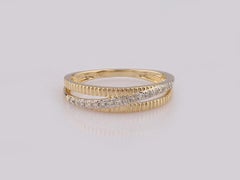 14K Yellow Gold Round Cut Diamond Ribbed Crossover Ring