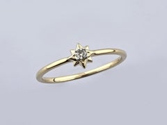 14K Yellow Gold Round Cut Diamond Solitaire Starburst Petite Ring