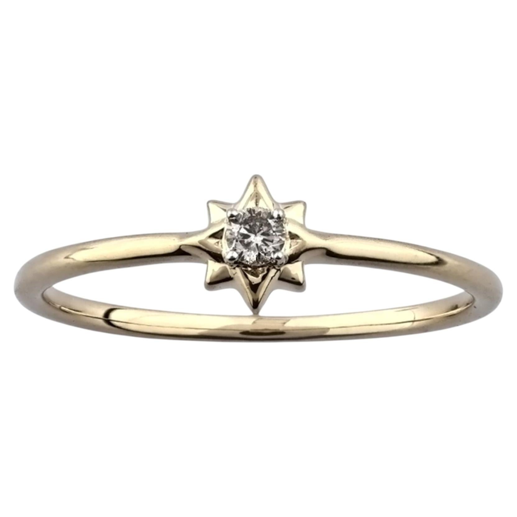 14K Yellow Gold Round Cut Diamond Solitaire Starburst Petite Ring