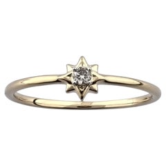 14K Yellow Gold Round Cut Diamond Solitaire Starburst Petite Ring