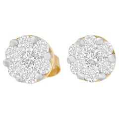 14K Yellow Gold .75 Carat Round-Cut Diamond Cluster Earrings