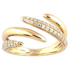 14K Yellow Gold Round Cut Diamond Talon Bypass Ring