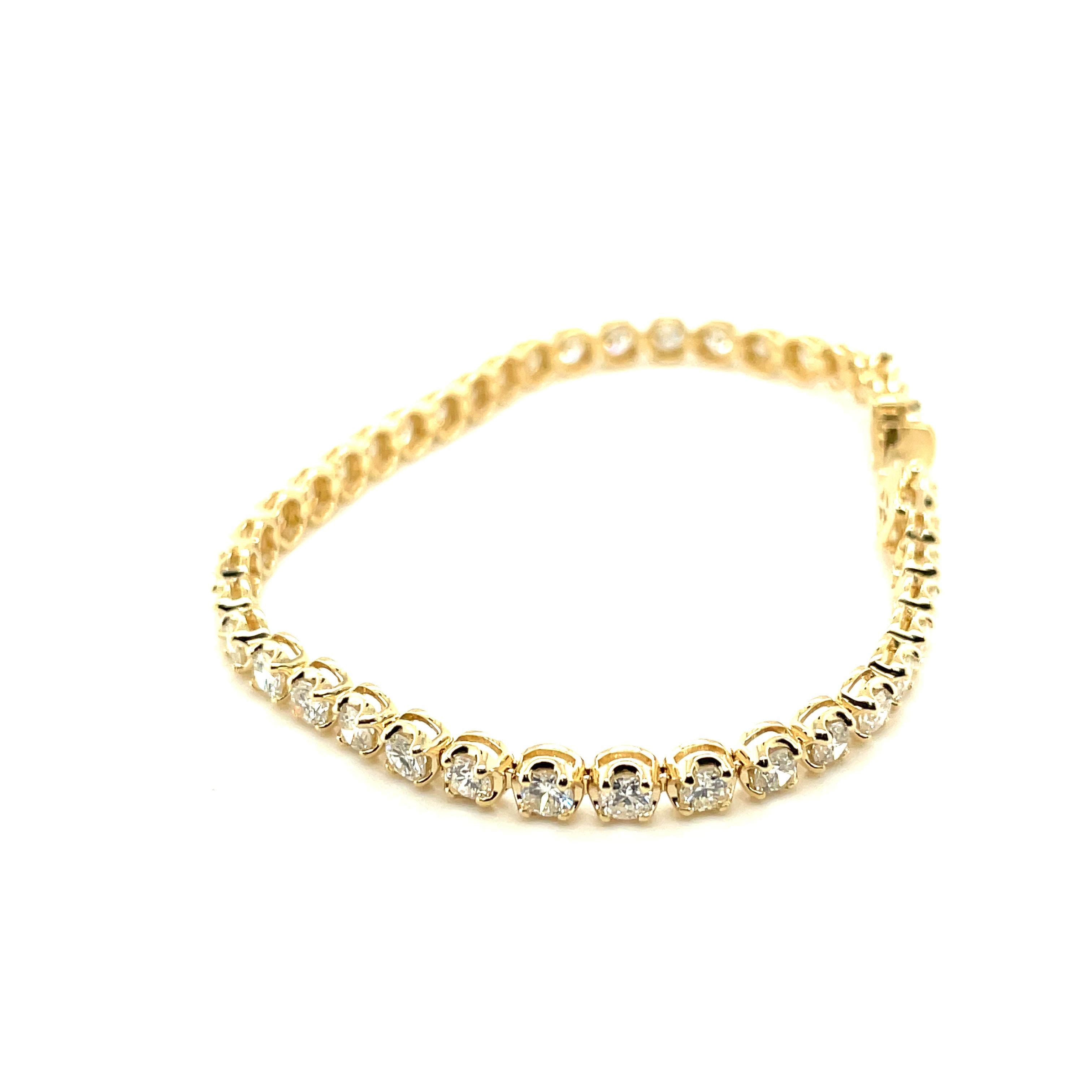 14K Yellow Gold Round Cut Diamond Tennis Bracelet For Sale 1