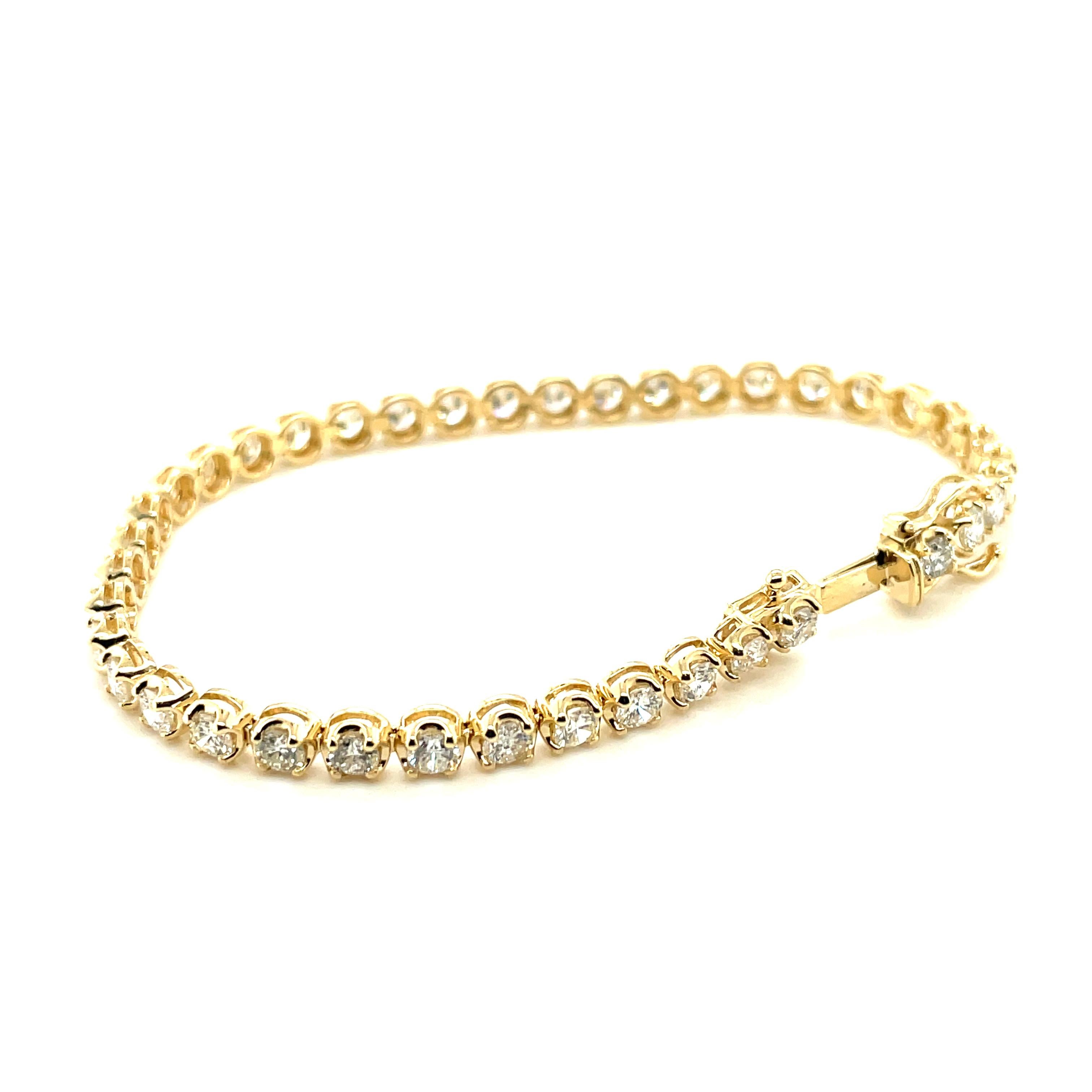 14K Yellow Gold Round Cut Diamond Tennis Bracelet For Sale 2