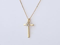 14K Yellow Gold Round Cut Diamond Trinity Tapered Cross Pendant