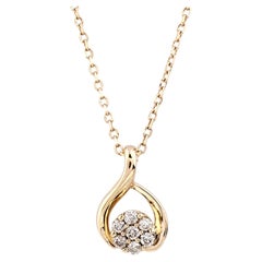 14K Yellow Gold Round Cut Diamond Twist Cluster Pendant Necklace