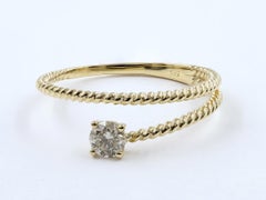 14K Yellow Gold Round Cut Diamond Twisted Rope Bypass Ring