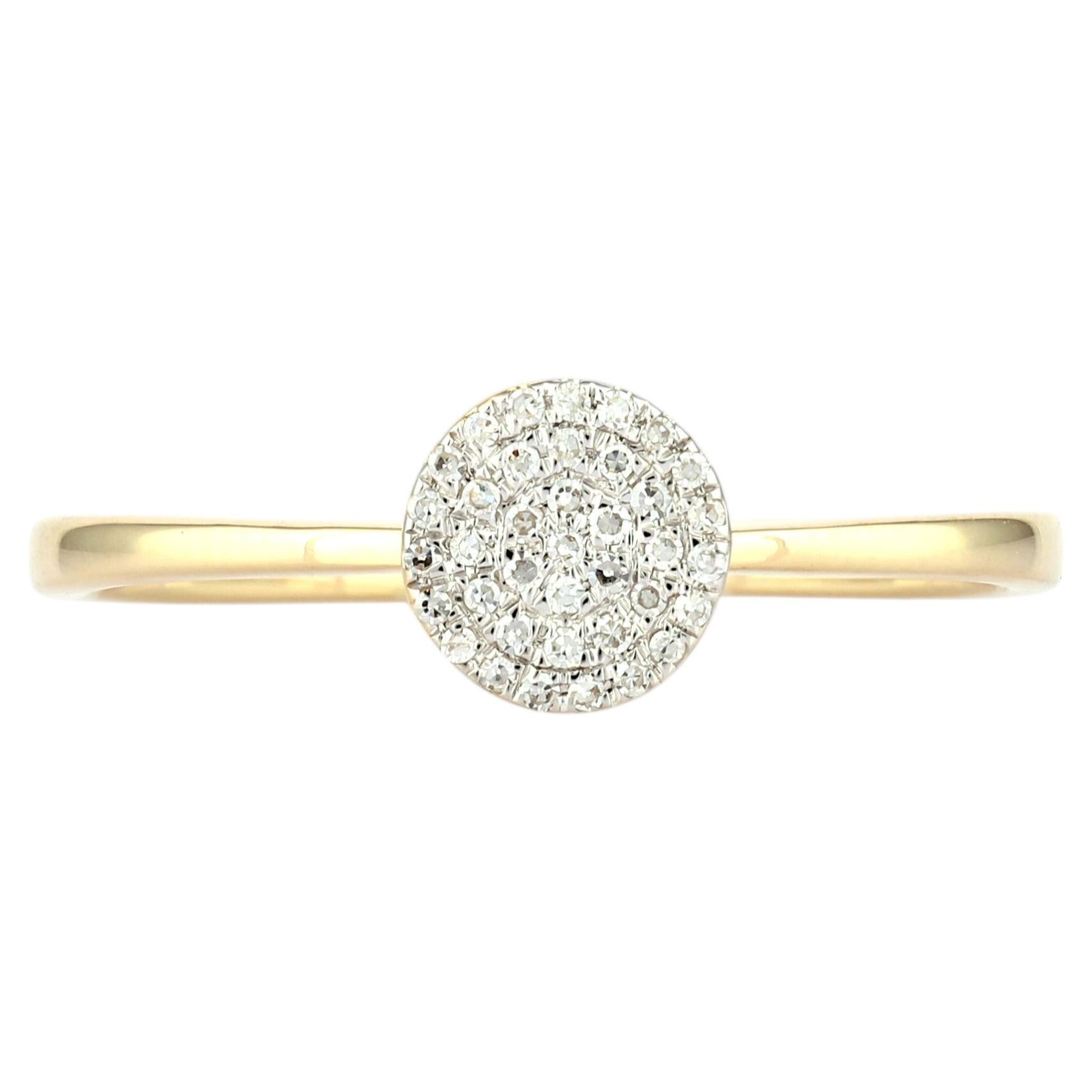 14K Yellow Gold Round Cut Pave Set Diamond Disc Ring For Sale