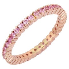 14K Yellow Gold Round Cut Pink Sapphire Birthstone Eternity Band for Women