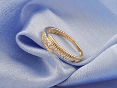 14K Yellow Gold Round Cut Ribbed Diamond Bypass Ring