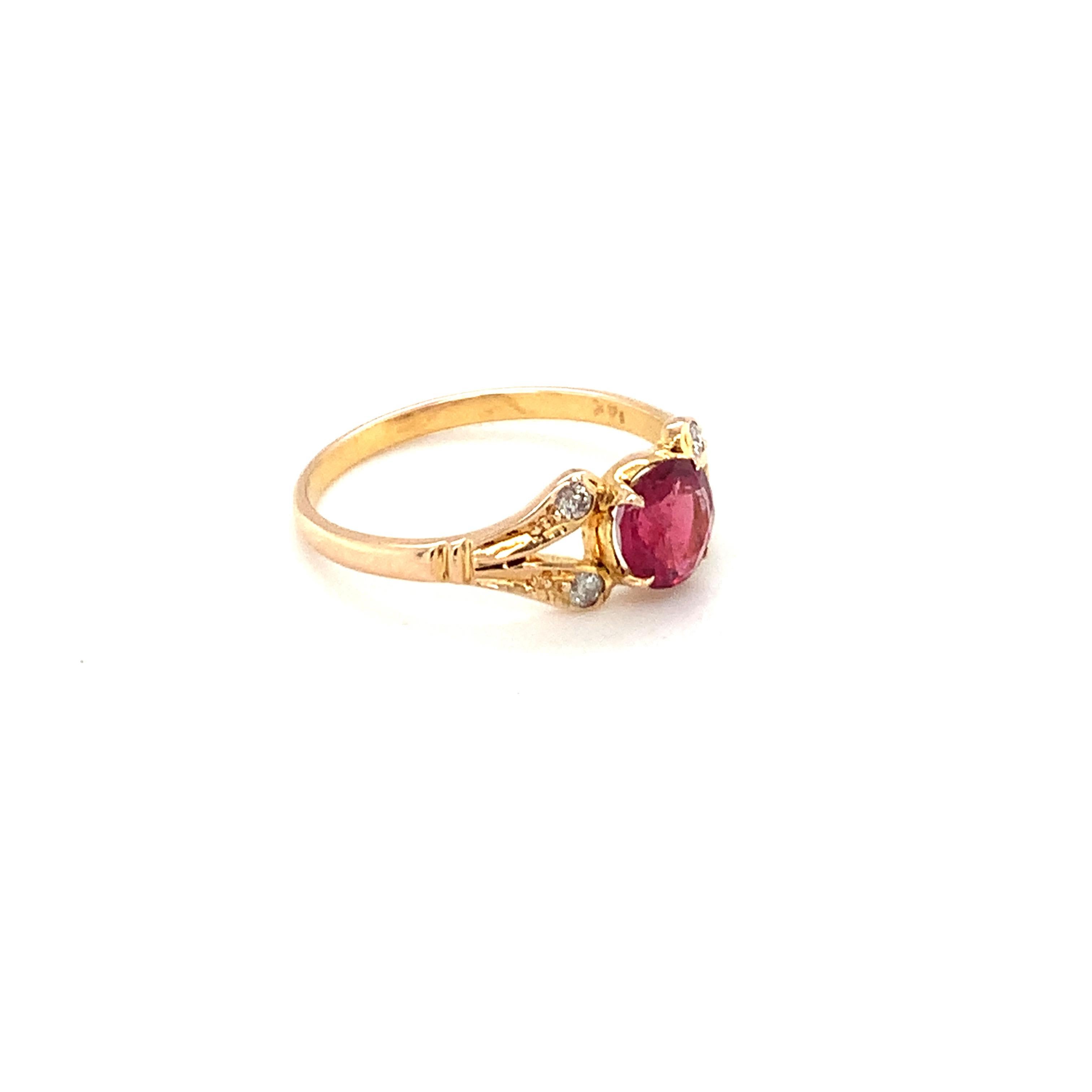 Artisan 14K Yellow Gold Round Cut Ruby Diamond Ring For Sale