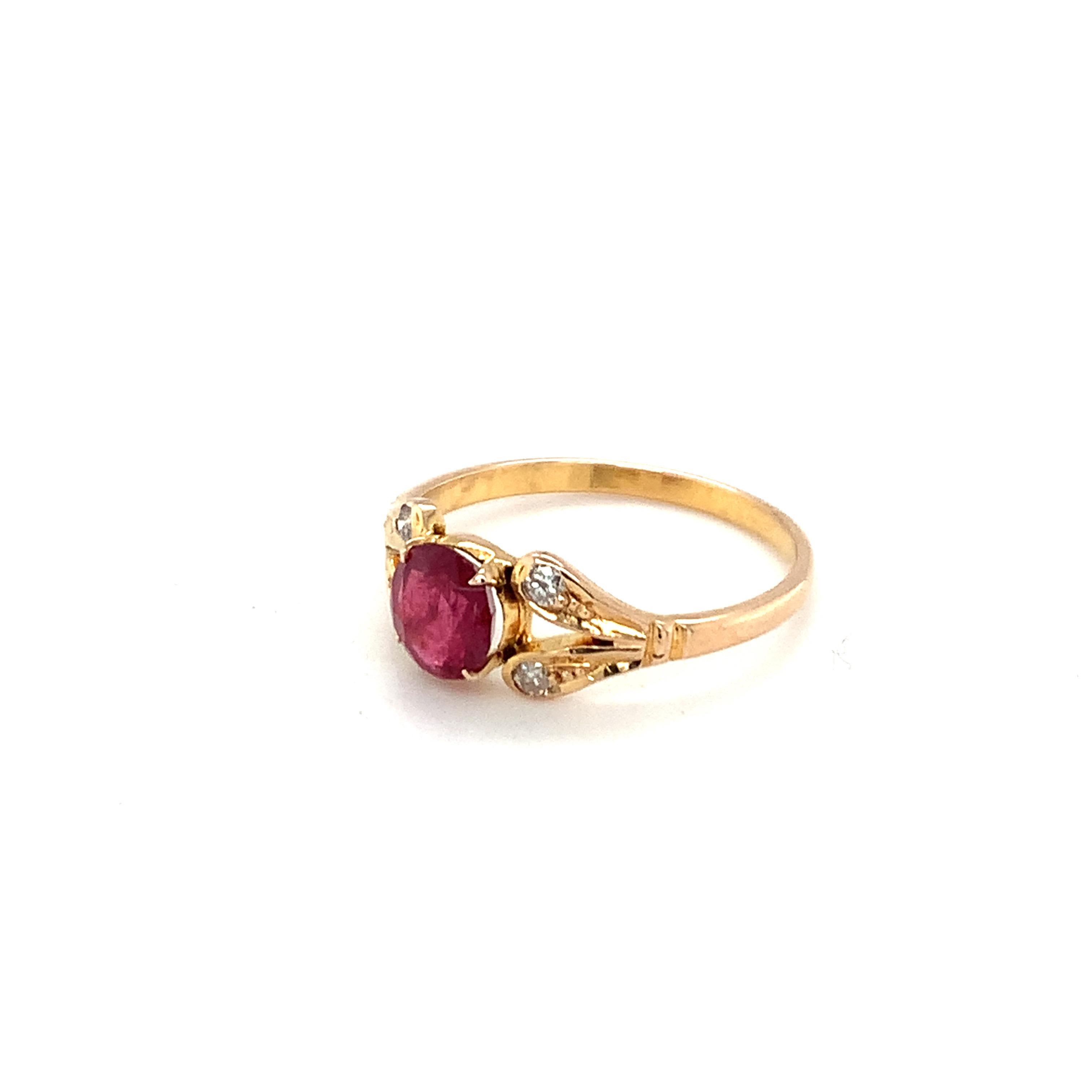 14K Yellow Gold Round Cut Ruby Diamond Ring For Sale 3