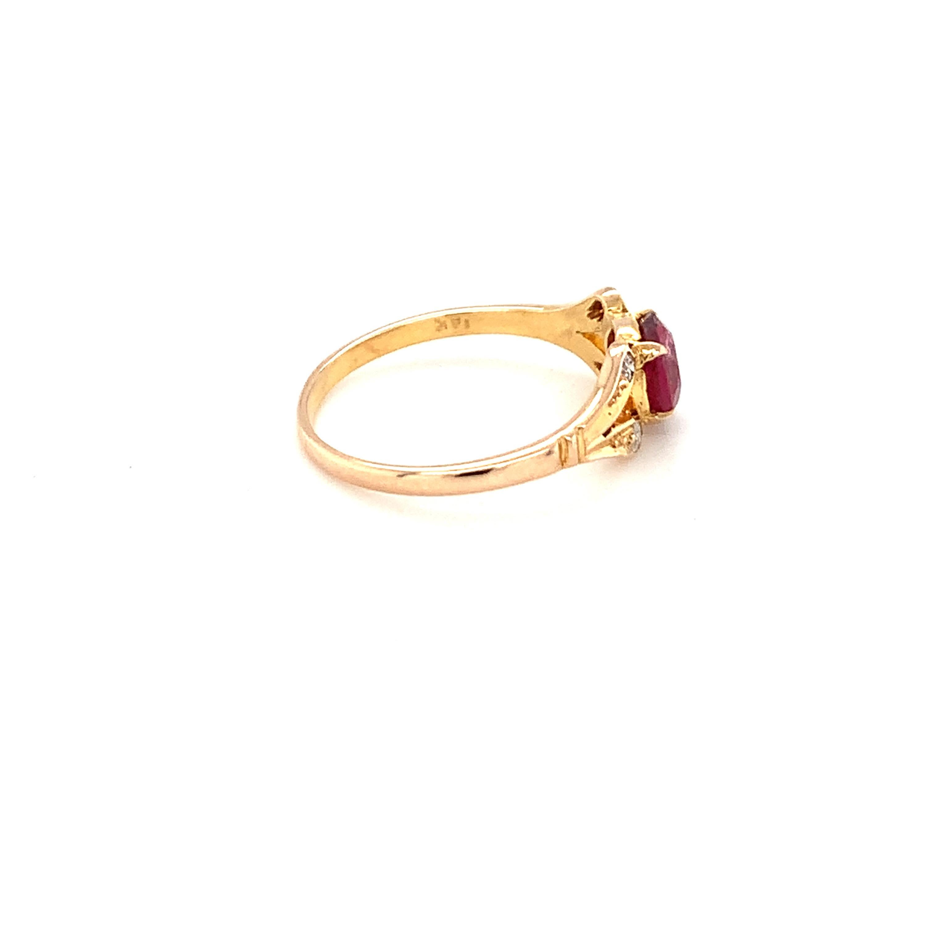 14K Yellow Gold Round Cut Ruby Diamond Ring For Sale 4