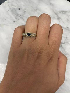 14K Yellow Gold Round Cut Sapphire and Diamond Ring