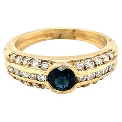 14K Yellow Gold Round Cut Sapphire and Diamond Ring