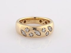 14K Yellow Gold Round Cut Scattered Diamond Cluster Dome Ring