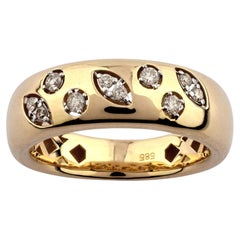 14K Yellow Gold Round Cut Scattered Diamond Cluster Dome Ring