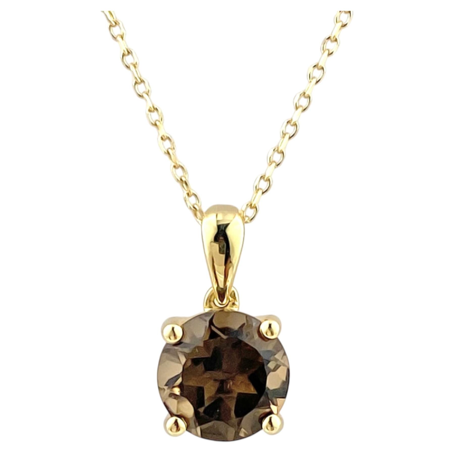 14K Yellow Gold Round Cut Smoky Quartz Solitaire Pendant Necklace
