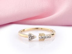 14K Yellow Gold Round Cut Sparkling Diamond Arrow Open Ring