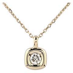 14K Yellow Gold Round Diamond Cushion-Frame Pendant Necklace