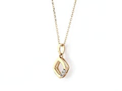 14K Yellow Gold Round Diamond Geometric Open Pendant Necklace