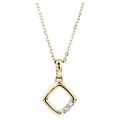 14K Yellow Gold Round Diamond Geometric Open Pendant Necklace
