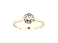 14K Yellow Gold Round Diamond Halo Ring with Milgrain Detailing