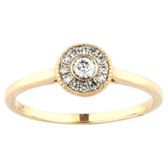 14K Yellow Gold Round Diamond Halo Ring with Milgrain Detailing