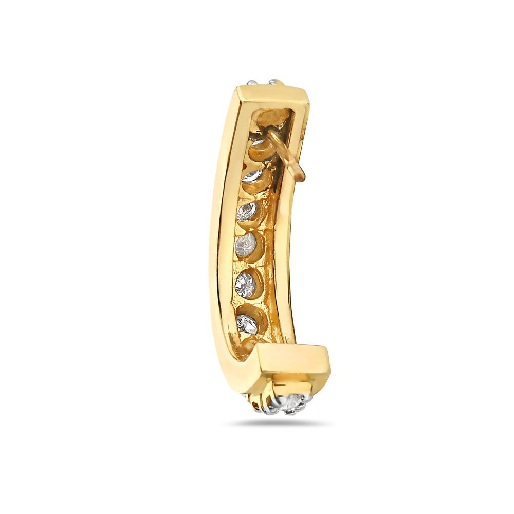 Modern 14 Karat Yellow Gold Round Diamond Hoop Earrings