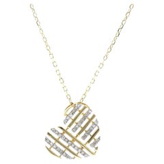 14K Yellow Gold Round Diamond Interwoven Pendant Necklace